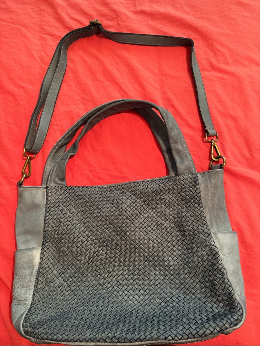 Italian soft leather hand bag. Beautiful light blue color.